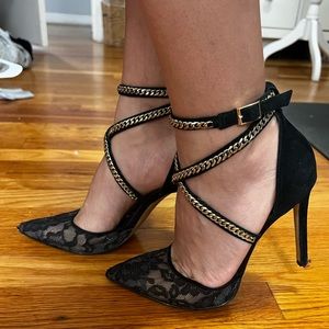 GUESS Adabellely Black Lace Pointed-Toe Heels